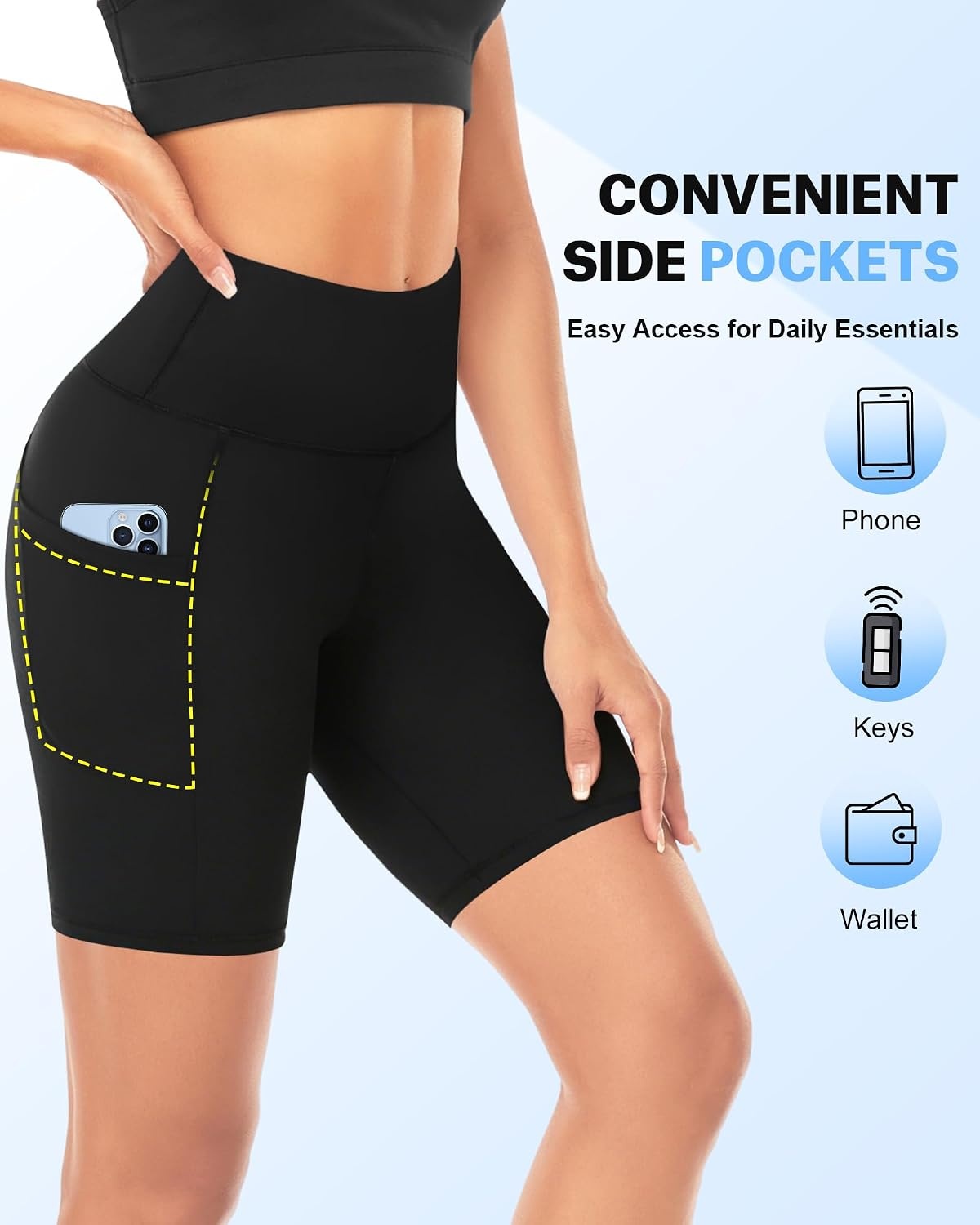 image:imageAoliks Biker Shorts Women with Pockets 8 High Waisted Tummy Control Running Workout Spandex Gym Volleyball Yoga Shorts