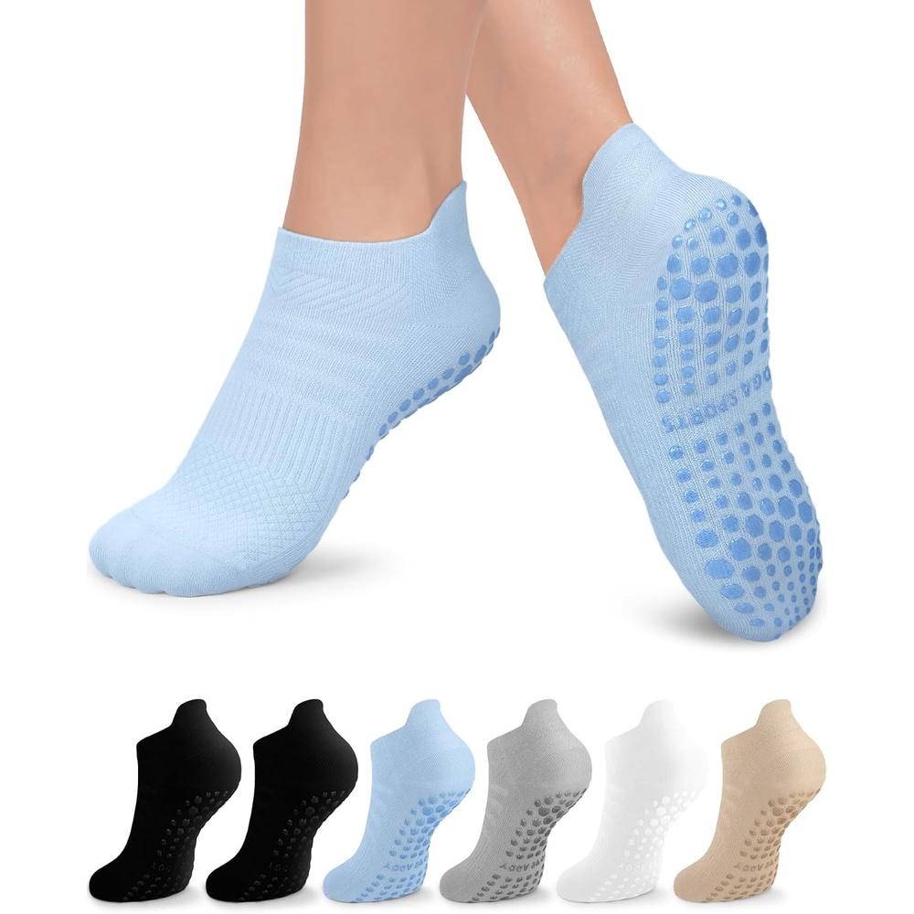 image:imageAoliks 6 Pairs Pilates Grip Socks for Women Nonslip Yoga Athletic Socks for Barre Ballet Barefoot Workout HospitalMulticolor 013